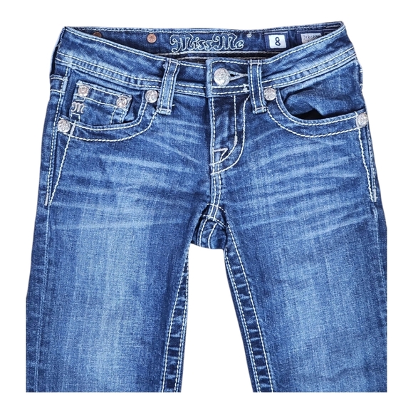 Miss Me Girls Capri Jeans 8 Fleur De Lis Embellished Distressed See Last Pic - Picture 2 of 12